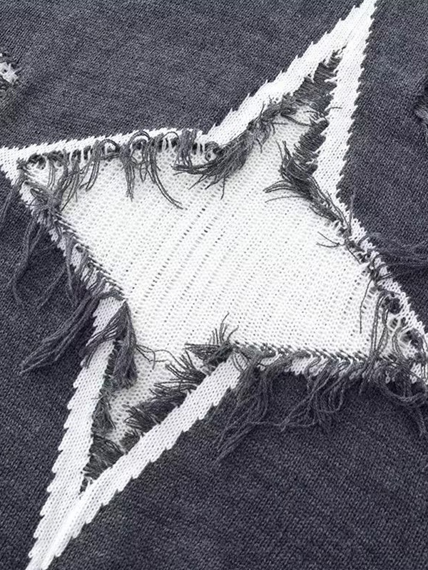 Suéter con diseño andrajoso de estrella deshilachada para hombre-2