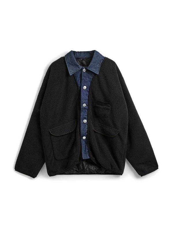 Chaqueta falsa de dos piezas de lana de cordero para hombre-8