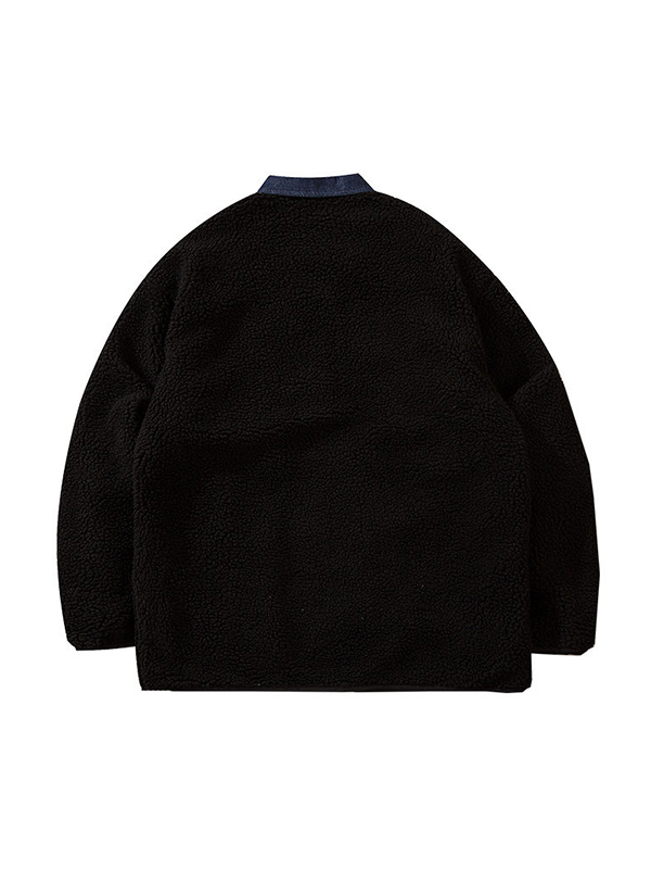 Chaqueta falsa de dos piezas de lana de cordero para hombre-7