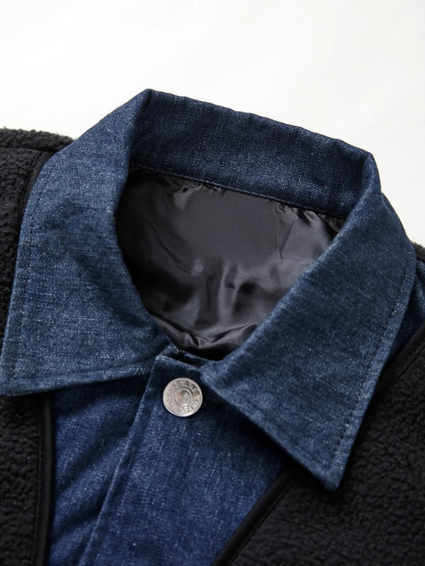 Chaqueta falsa de dos piezas de lana de cordero para hombre-3
