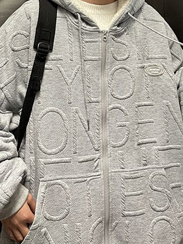 Sudadera con capucha extragrande con cremallera y forro polar con estampado liso para hombre-2