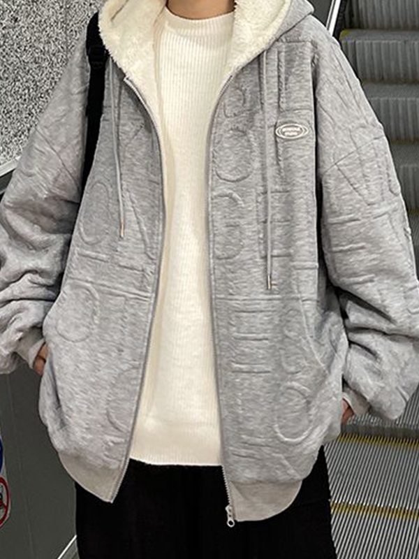 Sudadera con capucha extragrande con cremallera y forro polar con estampado liso para hombre-1