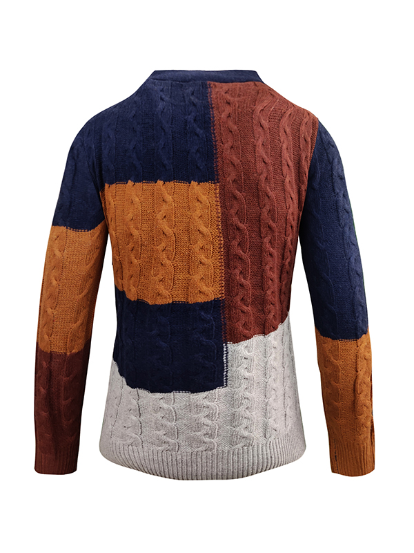 Suéter con cuello en V con empalme de bloques de color irregular para hombre-3