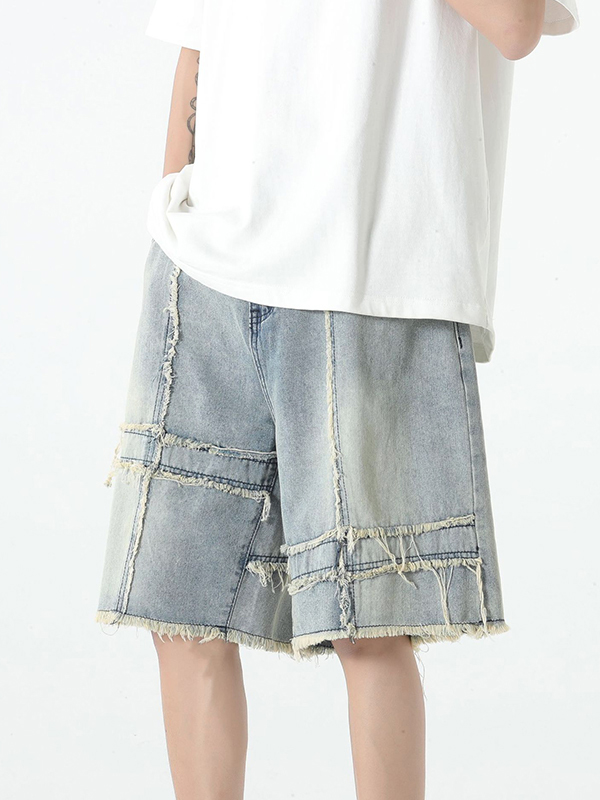 Shorts con empalme y ribetes sin rematar para hombre-1