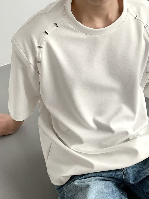 Camiseta de manga corta con hombreras y empalme sólido para hombre-1