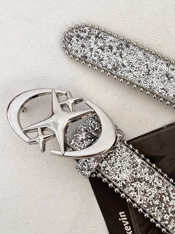 Cinturón con hebilla de metal con lentejuelas brillantes Y2K-3