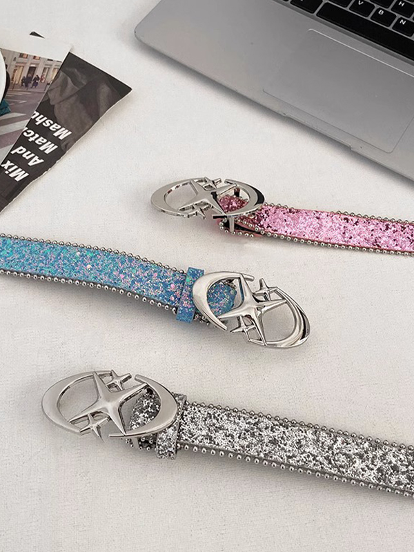 Cinturón con hebilla de metal con lentejuelas brillantes Y2K-4