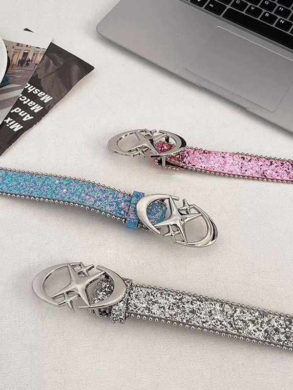 Cinturón con hebilla de metal con lentejuelas brillantes Y2K-2