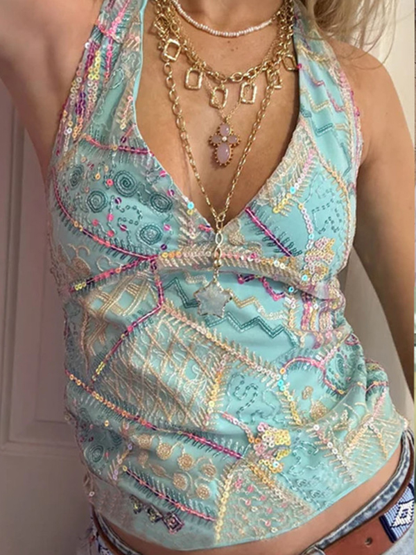 Chaleco informal sin mangas con cuello en V y bordado de lentejuelas y cuentas-1