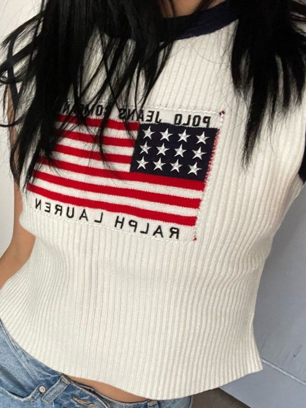 Camiseta de manga corta sin mangas de punto con bandera nacional-1