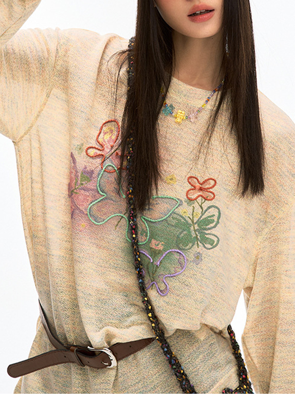 Camisa de manga larga extragrande con protección solar y bordado de mariposas coloridas-3