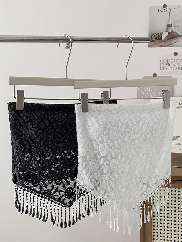 Top bandeau de encaje sin tirantes con flecos irregulares-1