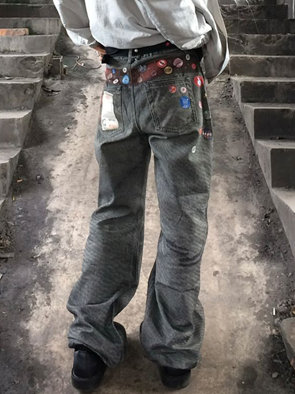 Jeans acampanados con diseños de estampados de huevos-2