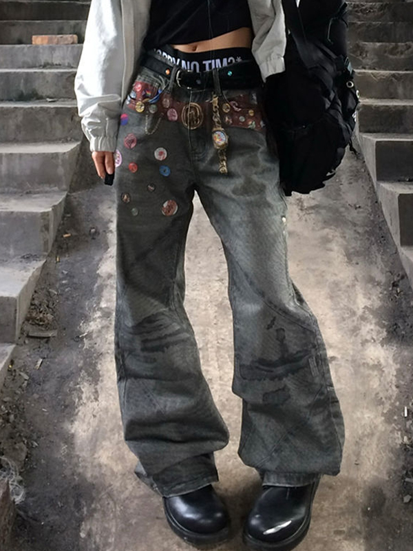 Jeans acampanados con diseños de estampados de huevos-4