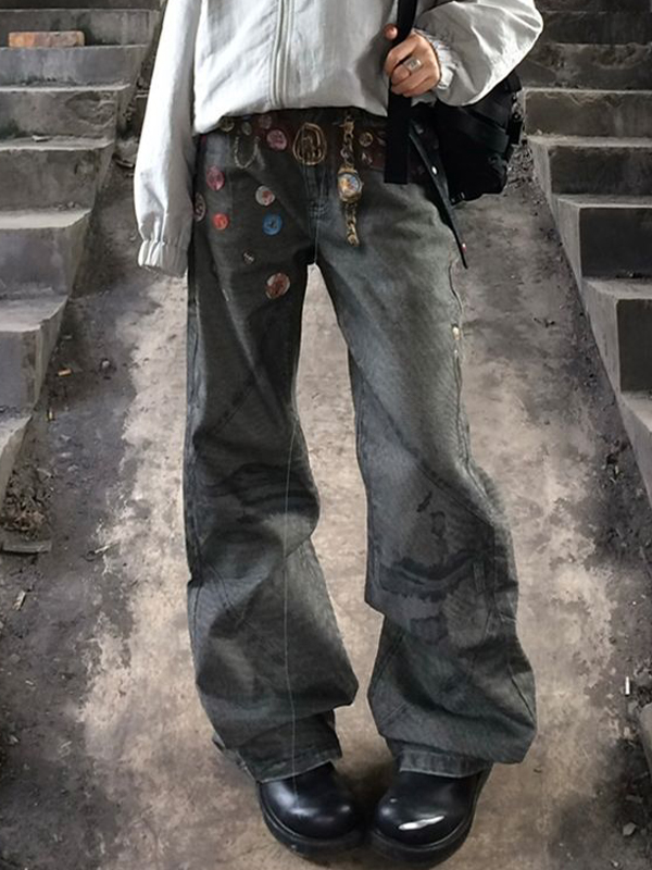 Jeans acampanados con diseños de estampados de huevos-3