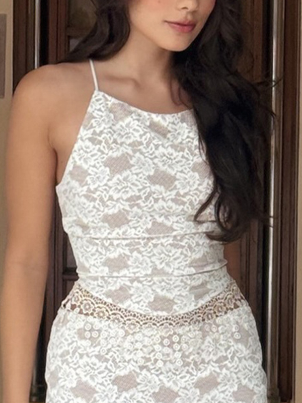 Chaleco halter con borlas y cuello de encaje-3