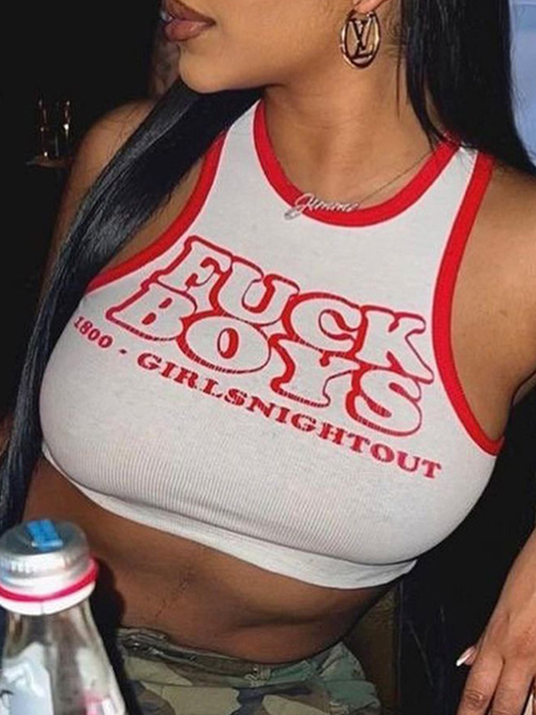 Camiseta de tirantes de punto con estampado de letras en bloques de colores-1