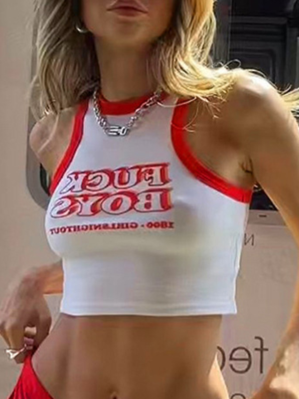 Camiseta de tirantes de punto con estampado de letras en bloques de colores-3