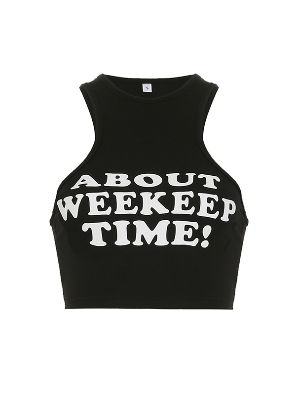 Camiseta sin mangas con estampado de letras de estilo urbano-4
