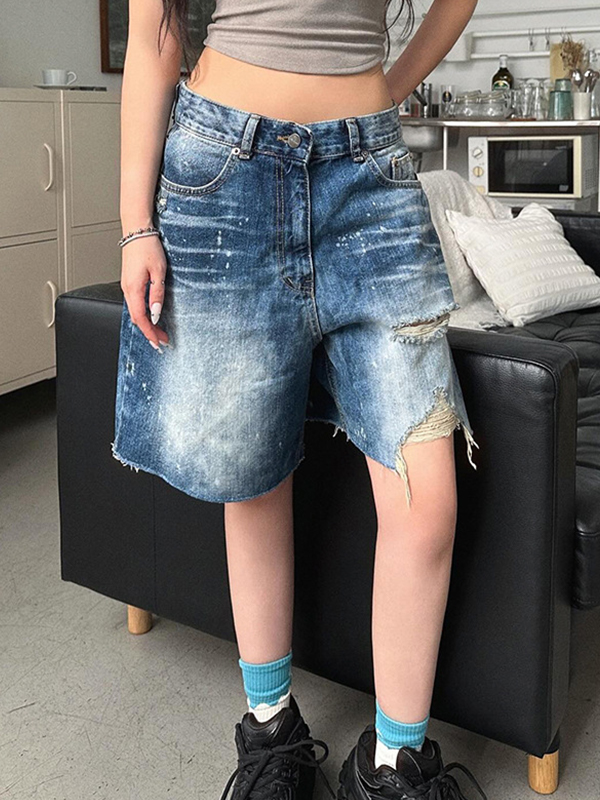 Shorts vaqueros irregulares personalizados con rotos-1