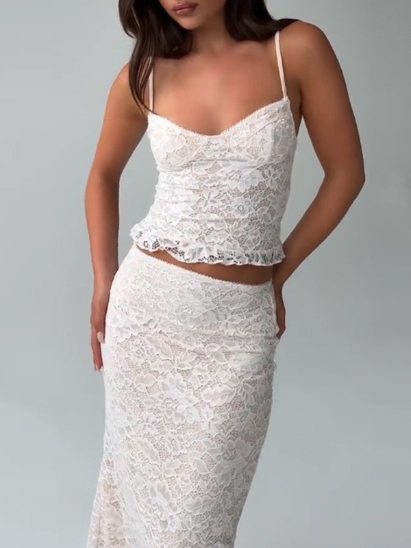 Camisola de encaje con cuello en V de dos piezas-1