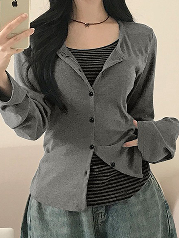 Manga larga con tapeta de botones a rayas-2