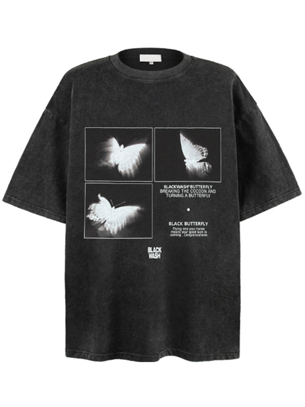 Camiseta extragrande de manga corta con estampado de mariposas para hombre-1