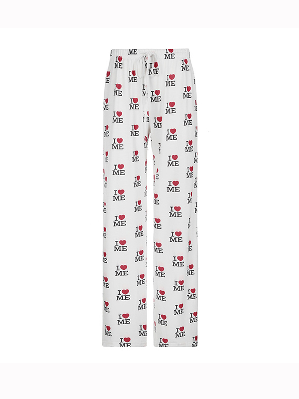 Pantalones rectos con estampado de letras de corazón-4