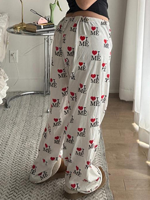 Pantalones rectos con estampado de letras de corazón-1