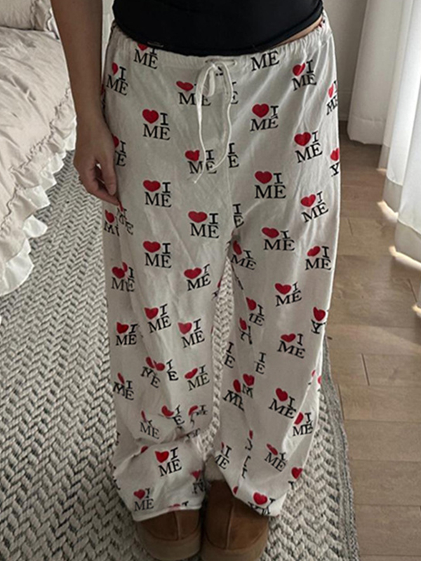 Pantalones rectos con estampado de letras de corazón-2