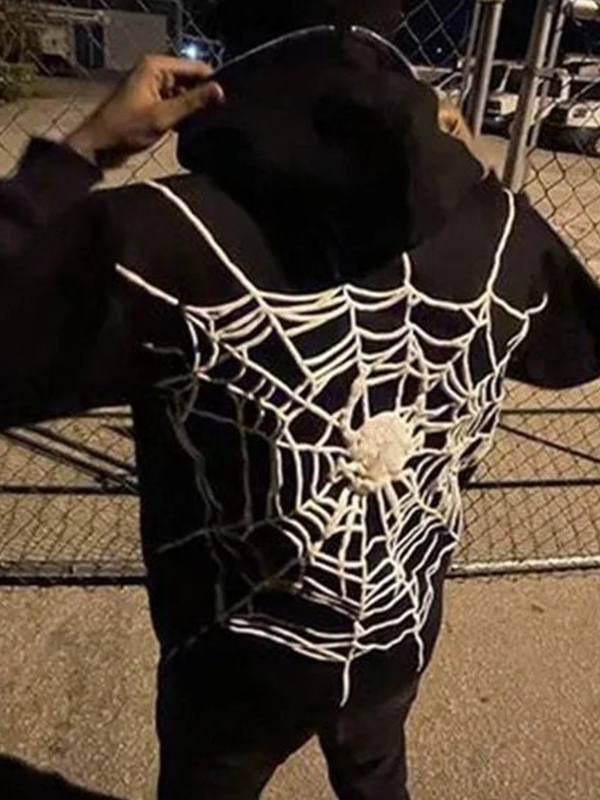 Sudadera con capucha de gran tamaño con estampado de araña para hombre-2
