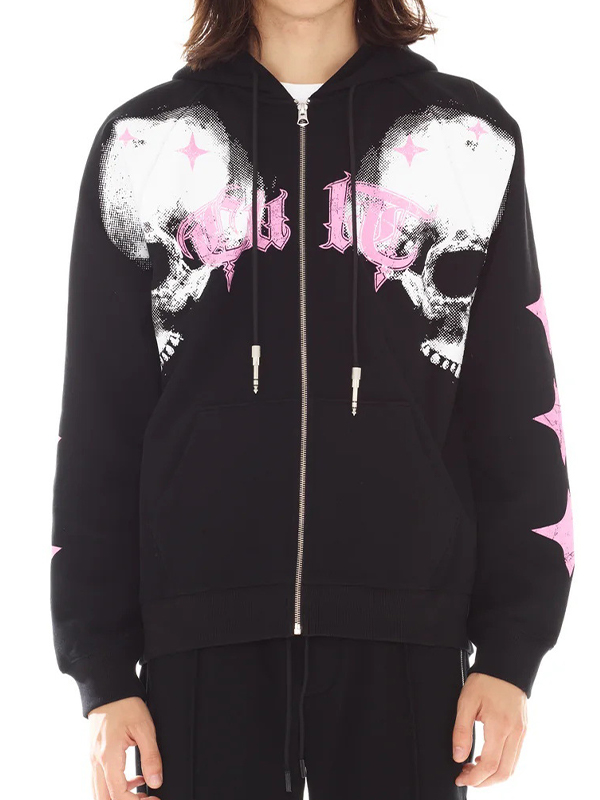 Sudadera con capucha extragrande con estampado de calavera para hombre-3