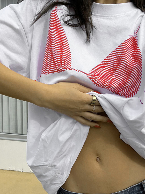 Camiseta de manga corta de gran tamaño con estampado de corsé-1