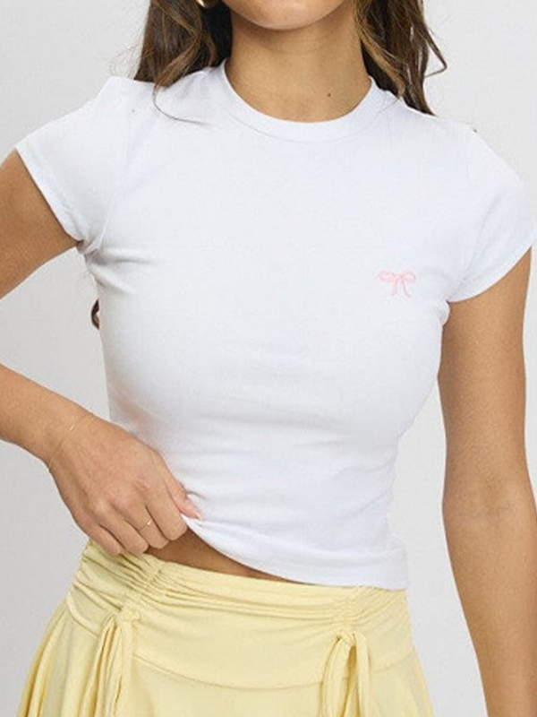 Camiseta de manga corta con estampado de lazo-1