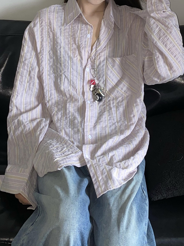 Camisas de manga larga con estampado de rayas-1