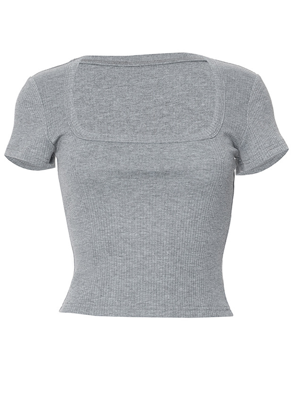 Camiseta de manga corta con escote cuadrado-4