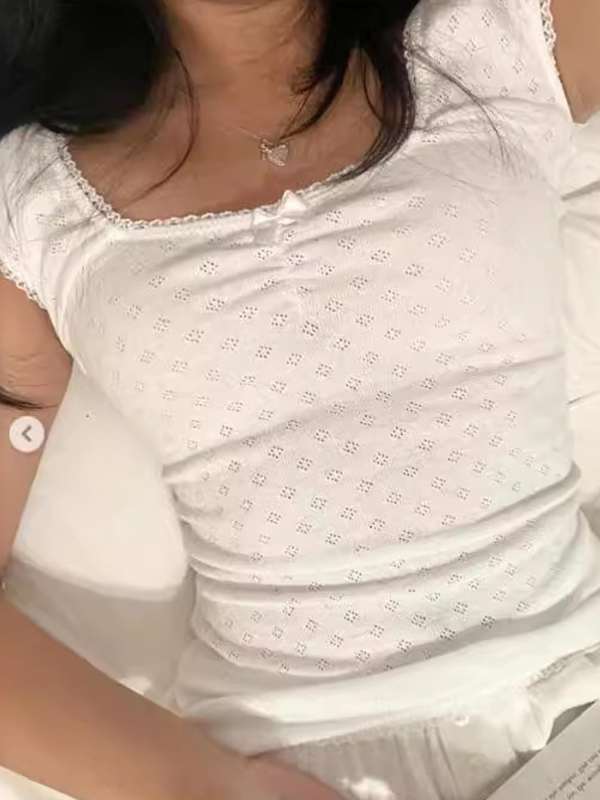 Camiseta de manga corta con volantes y cuello cuadrado-2