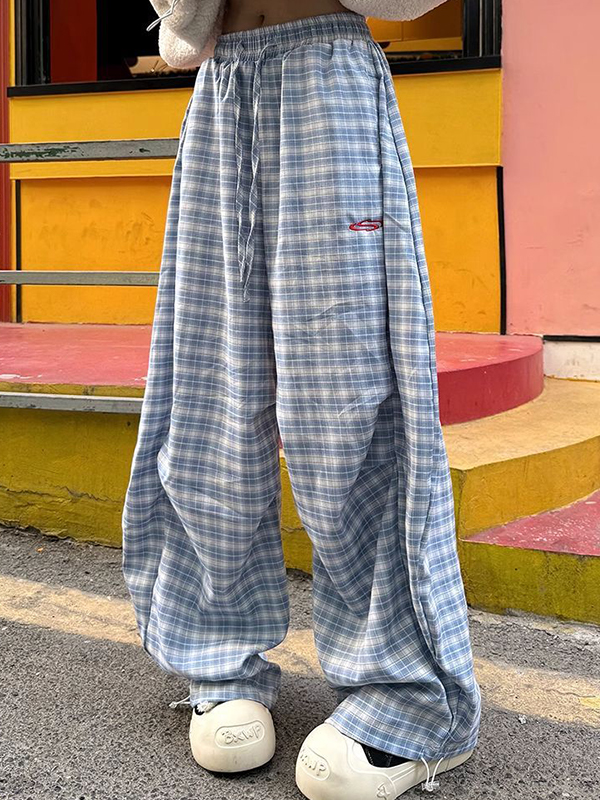 Pantalones anchos con estampado de cuadros-3