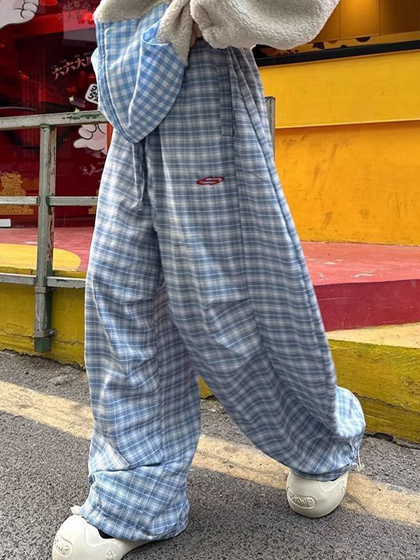 Pantalones anchos con estampado de cuadros-2