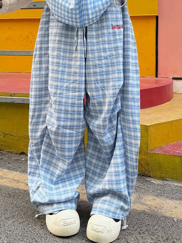 Pantalones anchos con estampado de cuadros-1