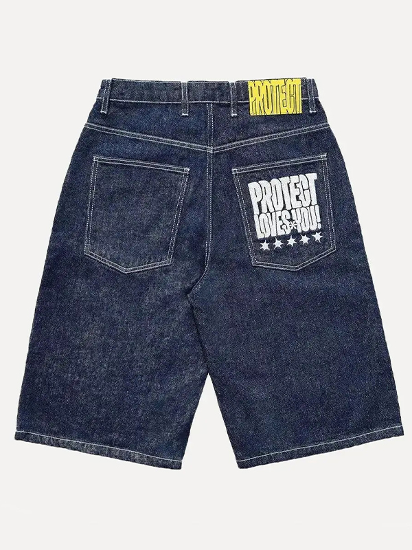 Shorts vaqueros con letras de calle para hombre-1