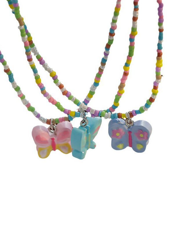 1 collar de mariposas con cuentas de colores-3