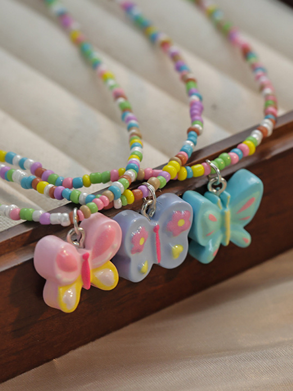 1 collar de mariposas con cuentas de colores-2