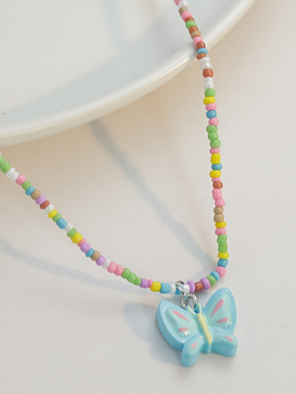 1 collar de mariposas con cuentas de colores-1
