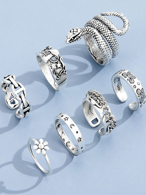 Juego de anillos grabados de 7 piezas-1