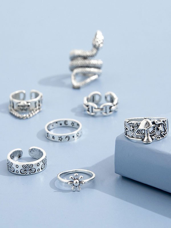 Juego de anillos grabados de 7 piezas-2
