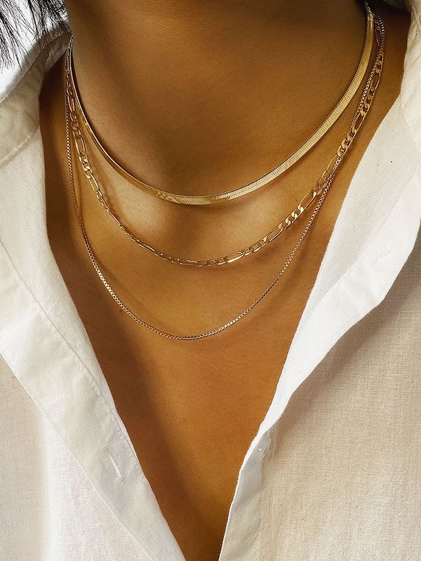 Collar de cadena de eslabones de metal de 3 piezas-3