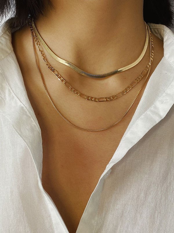 Collar de cadena de eslabones de metal de 3 piezas-2