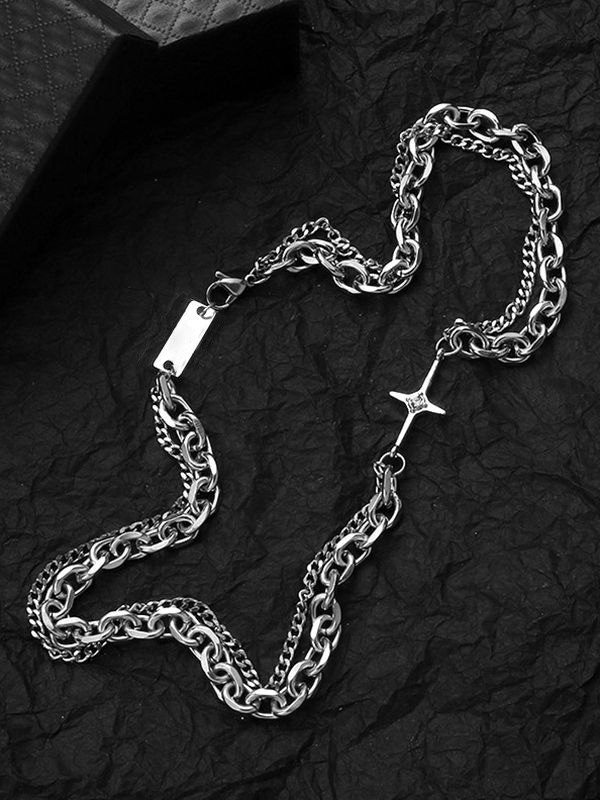 Collar de cadena de eslabones geométricos en capas para hombre-2