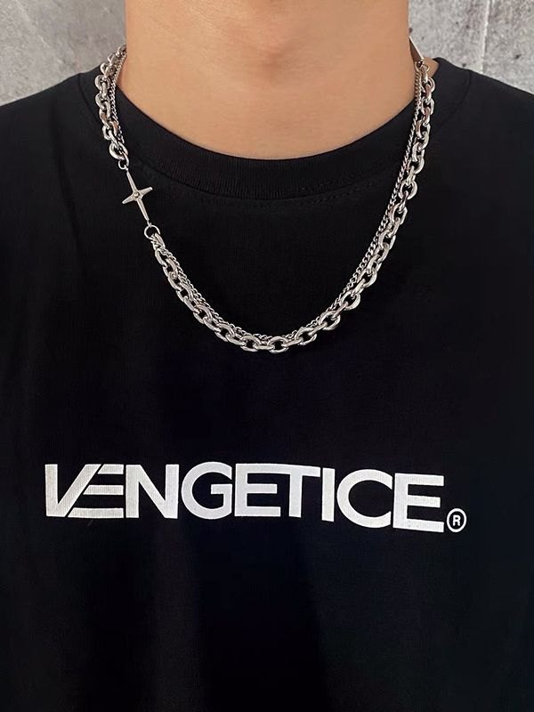 Collar de cadena de eslabones geométricos en capas para hombre-4